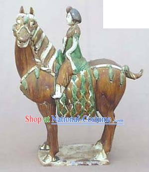 Chinese Classic Archaized Tang San Cai Statue-Tang Dynasty Riding Fat Woman
