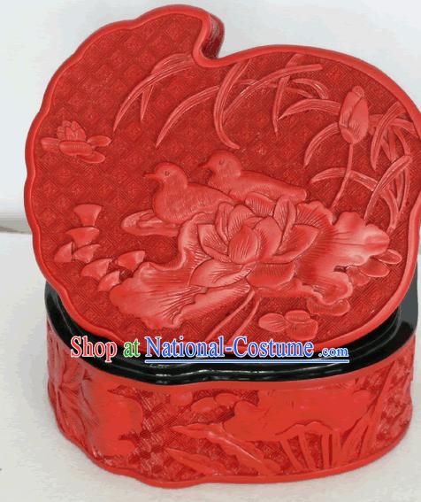 Chinese Hand Carved Palace Lacquer Craft-Mandarin Ducks Box