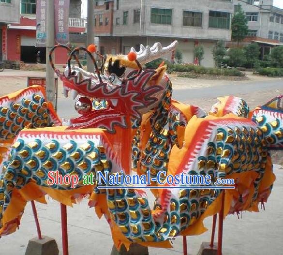 Supreme Chinese Traditional Dragon Dance Equipments Complete Set _Gold Armor Silver Dragon_
