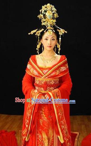 China Tang Dynasty Ancient Palace Phoenix  Empress Wedding Dress and Hair Decoration