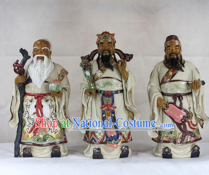 Chinese Three Stars Shiwan Ceramic Sculpture Figurine