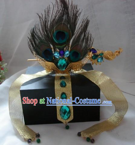 Ancient Chinese Style Handmade Peacock Feather Crown for Men