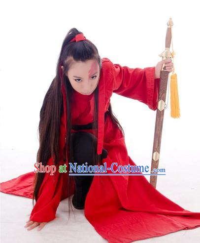 Ancient Chinese Swordsman Red Costumes