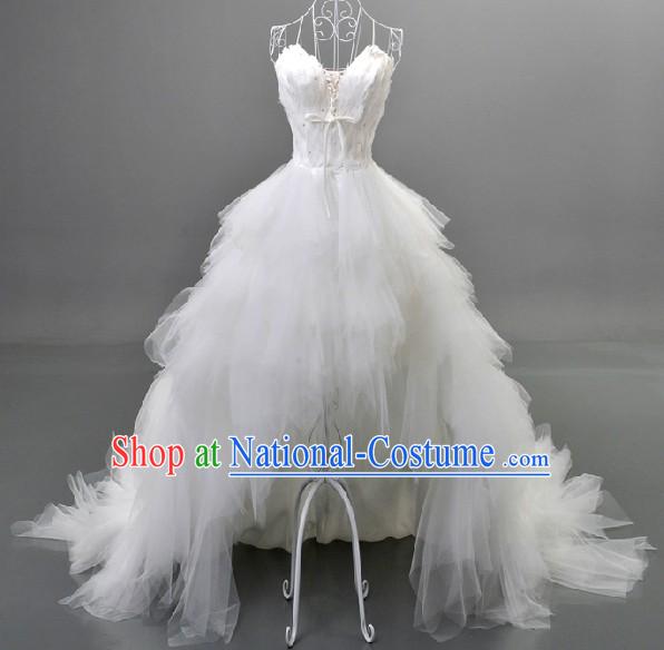 Romantic Pure White Feather Wedding Dress for Bride