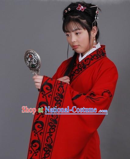 Ancient Chinese Red Hanfu Clothing for Lady