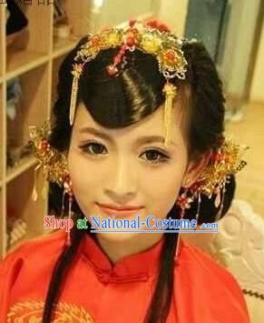 Handmade Traditional Chinese Wedding Flower Bridal Hair Accessories Complete Set