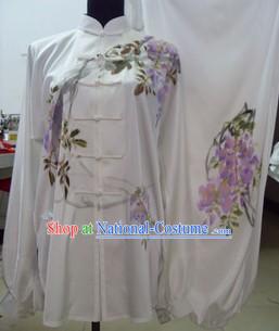 Traditional Chinese White Purple Flower Martial Arts Suit