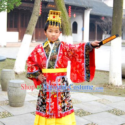 Qin Dynasty Qin Chao Qin Shi Huang First Emperor of Qin Costume and Hat for Children