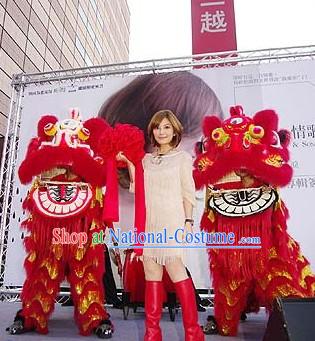 Red Color Chinese Lunar New Year Events Lion Dancing Head and Body Costumes Complete Set