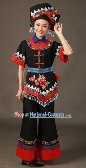 Zhuang Ethnic Minority Stage Costumes and Hat for Girls