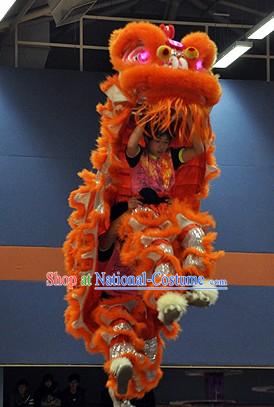 LED Eyes Orange and Silver Competition and Display Lion Dance Head and Costume Complete Set