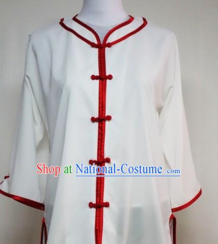 White Silk Shirt Pants and Belt Kung Fu Practice Outfit Complete Set