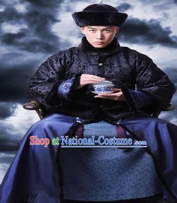 Qing Dynasty Imperial Family Handsome Costumes and Hat for Men