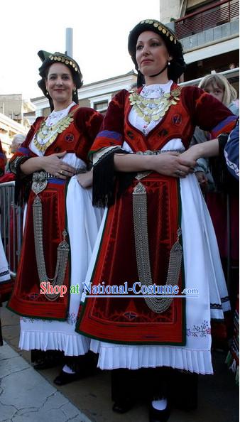 Traditional Greek Clothing and Hat Complete Set for Girls