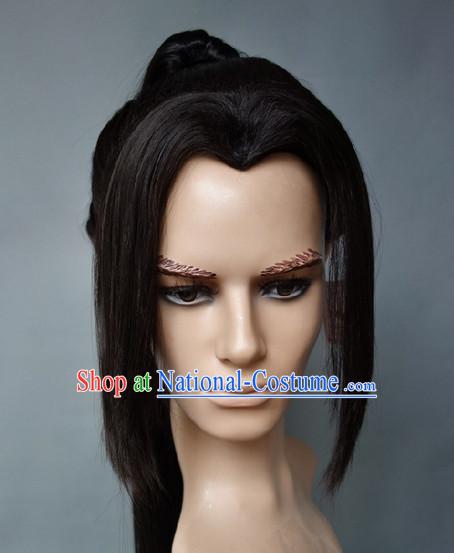 Chinese Halloween Costumes Long Black Male Wigs