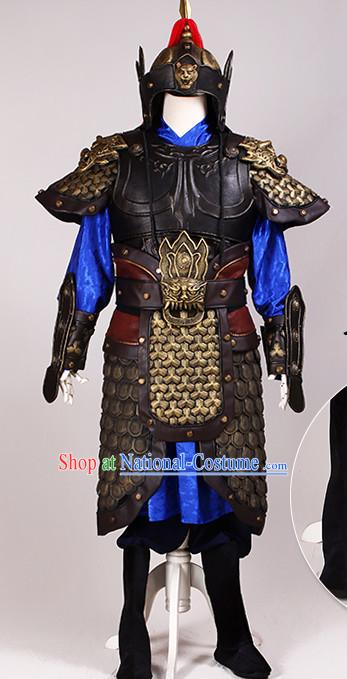 Ancient Chinese Knight Armor Costumes and Helmet Complete Set for Men