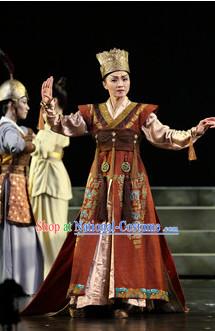 Chinese Shang Dynasty Wu Ding Emperor Costumes Chinese Costume and Crown Complete Set