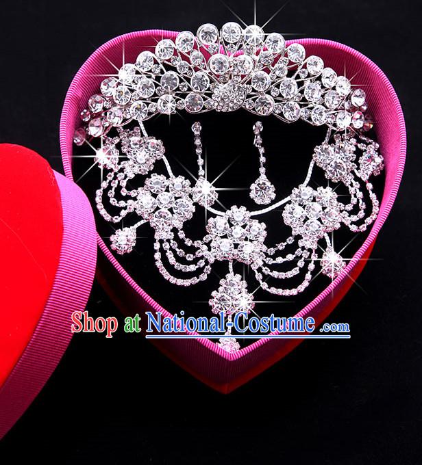 Romantic Wedding Necklace Earrings and Crown Bridal Accessories Set