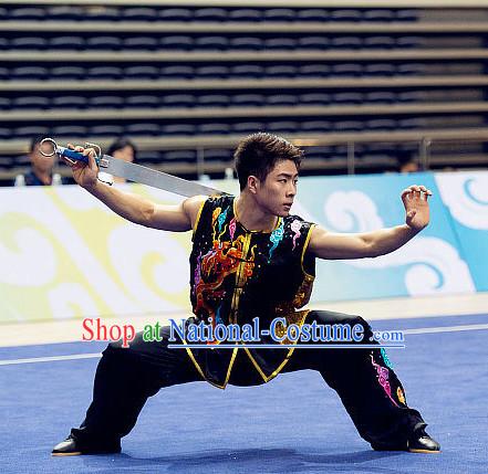 Top Embroidered Kung Fu Costume Martial Arts Broadswords Combat Costumes Kickboxing Equipment Superhero Apparel Karate Clothes Complete Set for Men