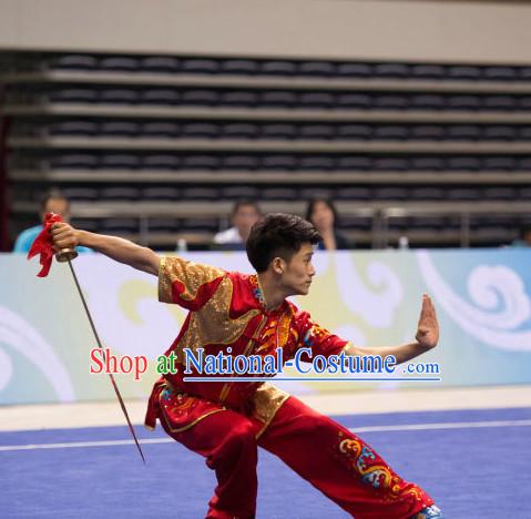 Top Shiny Wing Chun Competition Uniform Kung Fu Costume Complete Set for Men