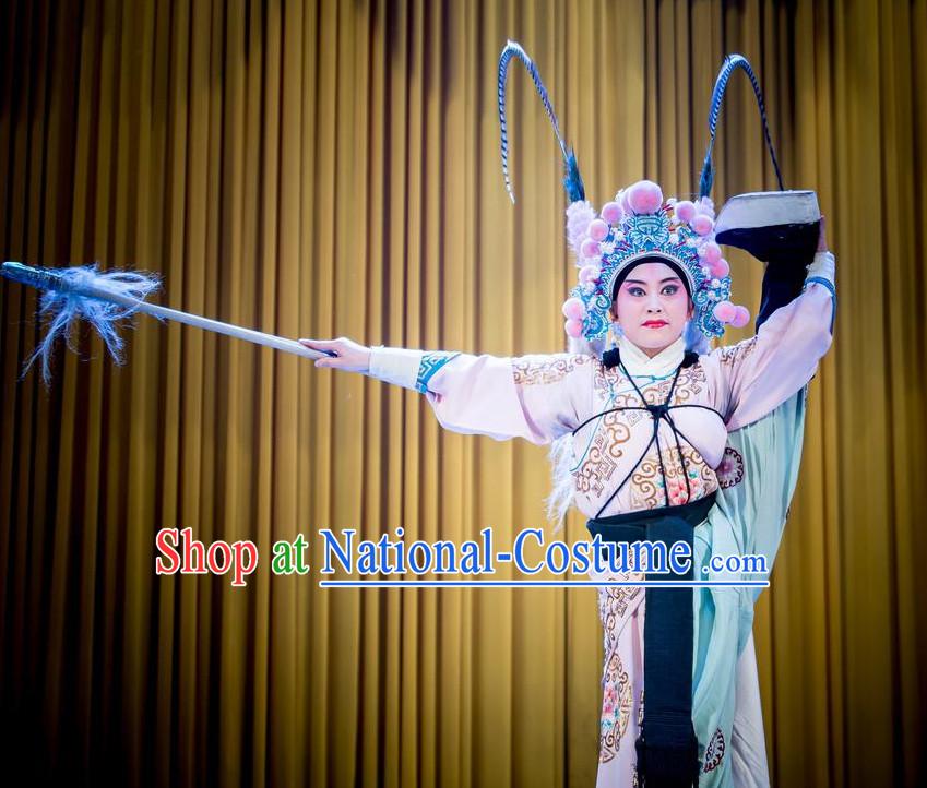 Chinese Ancient Beijing Opera Peking Opera Wu Sheng Costumes and Hat Complete Set for Men