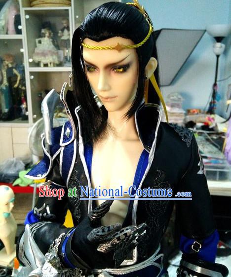 Chinese Ancient Swordsman Style Hair Wigs and Hair Accessory