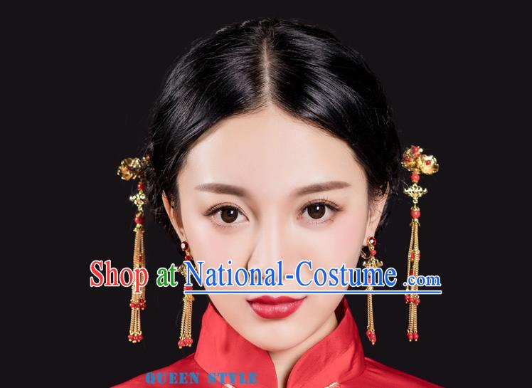 Chinese Ancient Style Hair Jewelry Accessories, Hairpins, Hanfu Xiuhe Suits Wedding Bride Headwear, Earrings For Women