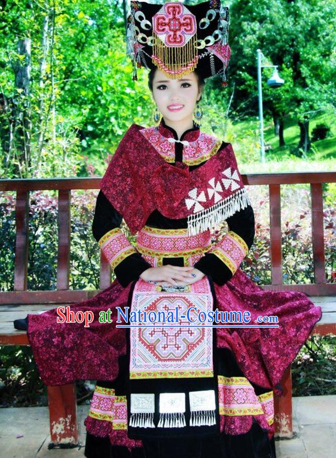 Chinese Traditional Miao Minority Princess Queen Empress Clothes and Hat Complete Set for Women