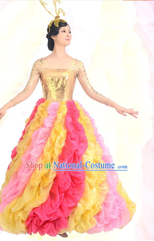 Traditional Chinese Dance Costumes Custom Dance Costume Folk Dance Chinese Dress Cultural Dances and Headdress Complete Set