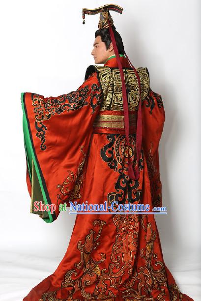 Ancient Chinese Style Emperor Costumes Dress Authentic Clothes Culture Han Dresses Traditional National Dress Clothing and Headdress Complete Set