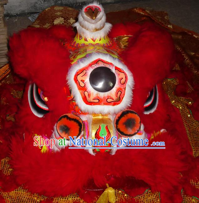 Top Gold Color Red Wool Competition and Parade Hok San Lion Dancing Costume Complete Set