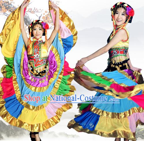 Chinese Xinjiang Folk Dance Ethnic Wear China Clothing Costume Ethnic Dresses Cultural Dances Costumes Complete Set