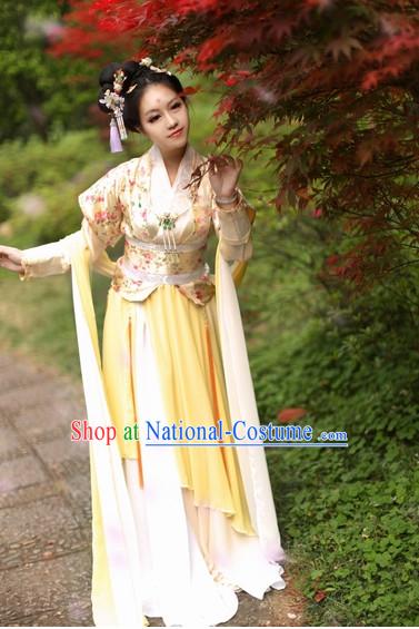 Top Chinese Han Dynasty Lady Hanfu Clothing Theater and Reenactment Costumes and Headgear Complete Set