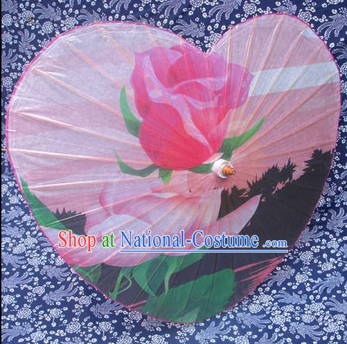 Heart Shape Traditional Rainproof Handmade Chinese Classic Oil Paper Umbrellas China Dance Umbrella Stage Performance Umbrella Dancing Props