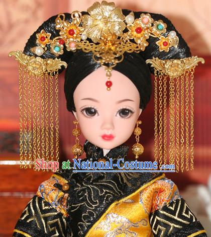 Traditional Chinese Qing Empress Headpiece Princess Headdress Palace Hair Decorations Royal Hair Sticks Head Gear Hair Decoration Set