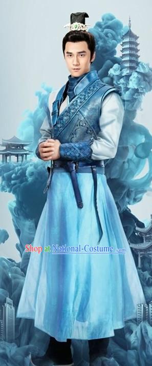 Ancient Chinese Royal Highess Imperial Prince Clothes Costumes Clothing and Hair Accessories Complete Set for Men