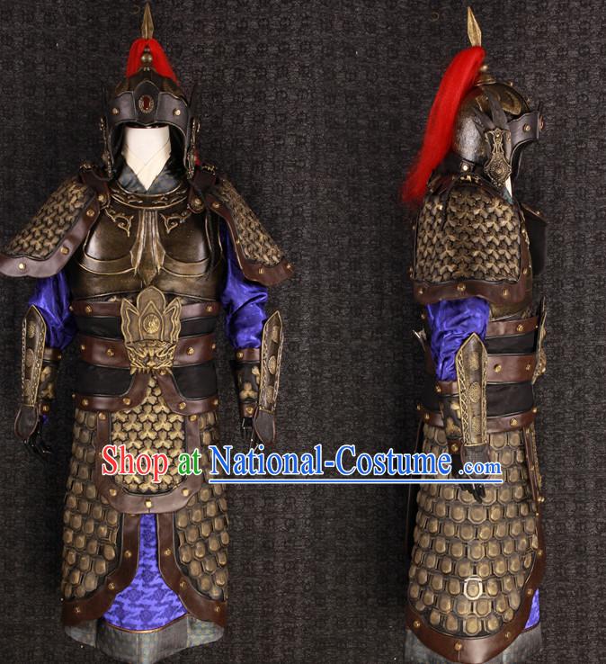 China Ancient General Hero Fighting Armor Costume and Tiger Helmet Complete Set for Men or Boys