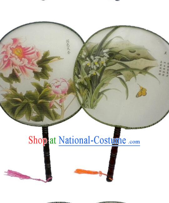 Ancient Chinese Tuan Shan Circular Fan Moon Shaped Fan Stage Property Dance Chinese Painting Ancient Beauty
