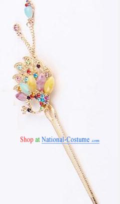 Korean Traditional Style Hairpins Bride Head Wear Up Do Tassels Bu Yao Peacock Spreading Tail Feathers Hair Clasp