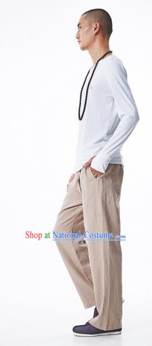 Traditional Chinese Linen Tang Suit Men Trousers, Chinese Ancient Costumes Linen Pants for Men
