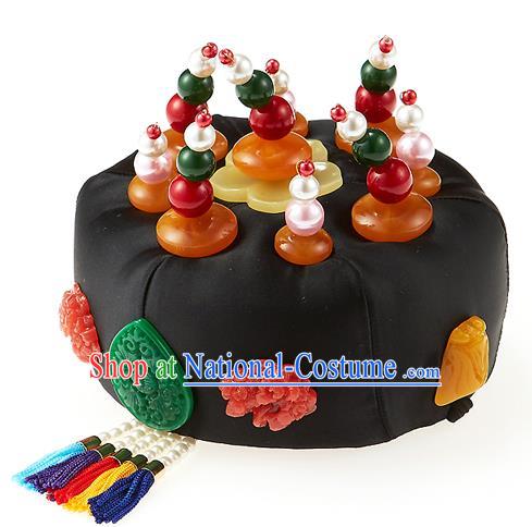 Traditional Korean Hats Palace Lady Formal Attire Ceremonial Hair Accessories, Asian Korea Hanbok Bride Embroidered Headwear for Women