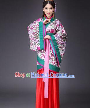 Asian China Ancient Han Dynasty Palace Lady Costume, Traditional Chinese Hanfu Embroidered Curve Bottom Clothing for Women