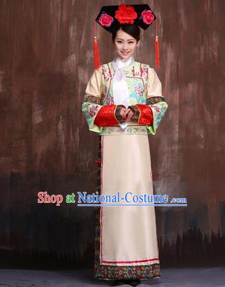 Traditional Ancient Chinese Imperial Consort Costume, Chinese Qing Dynasty Manchu Lady Dress Embroidered Clothing for Women