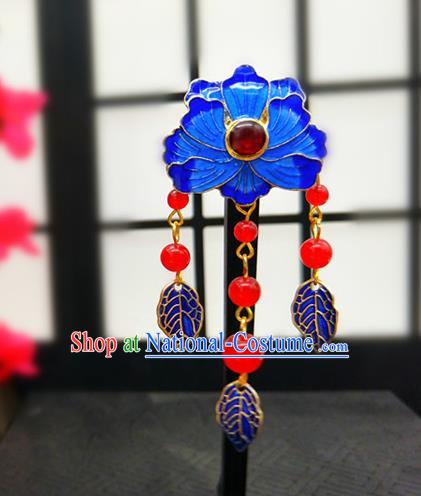 Traditional Handmade Chinese Ancient Classical Hanfu Breastpin Blueing Tassel Brooch for Women