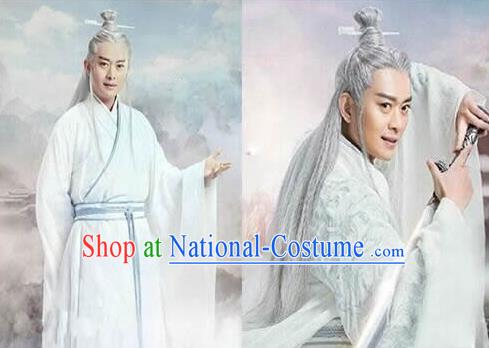 Chinese Ancient Opera Old Men Wig, Traditional Chinese Beijing Opera Taoist Priest White Wig Sheath for Men