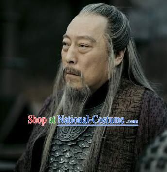 Chinese Ancient Opera Han Dynasty Chancellor Wig Beard Eyebrows, Traditional Chinese Beijing Opera Old Men Wig Sheath for Men