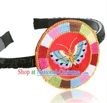 Traditional Korean Hair Accessories Embroidered Butterfly Red Hair Clasp, Asian Korean Fashion Wedding Headband for Kids