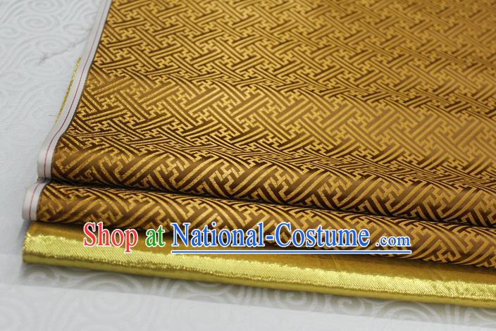 Chinese Traditional Royal Palace Pattern Mongolian Robe Mud Golden Brocade Fabric, Chinese Ancient Costume Satin Hanfu Tang Suit Material