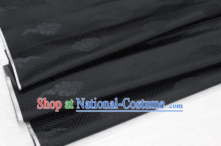 Chinese Traditional Royal Palace Cloud Pattern Black Brocade Mongolian Robe Fabric, Chinese Ancient Costume Satin Hanfu Tang Suit Material