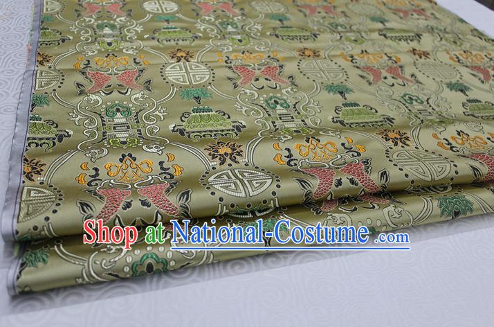 Chinese Traditional Ancient Costume Palace Double Fish Pattern Bronze Nanjing Brocade Cheongsam Satin Mongolian Robe Fabric Hanfu Material